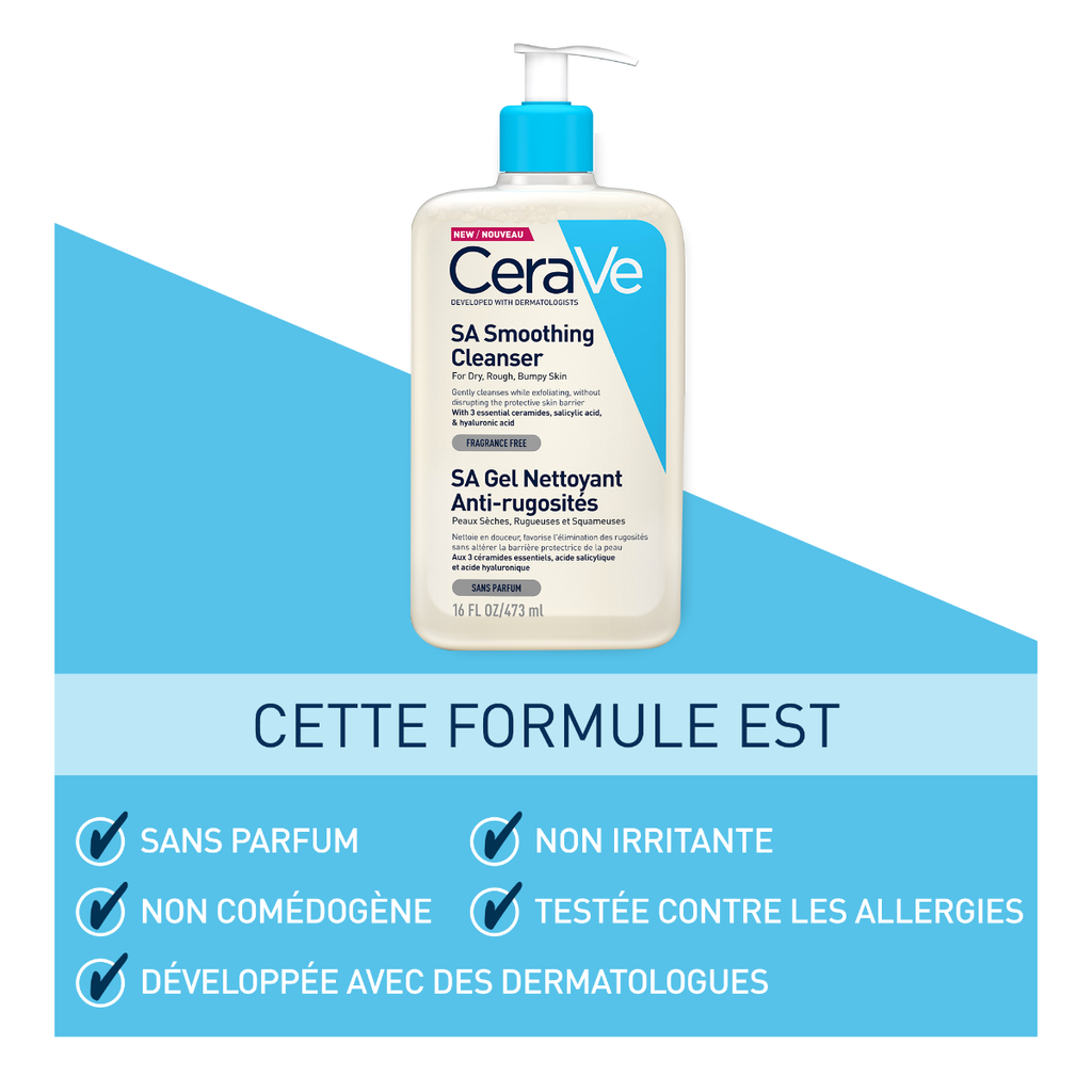 CeraVe SA Gel Nettoyant Anti-Rugosités |Peau Sèche Et Rugueuse | 473ml