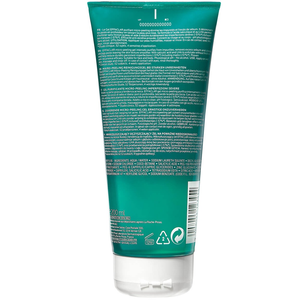 La Roche-Posay Effaclar Gel Purifiant Micro-Peeling Peau Grasse Acnéique | 200ml